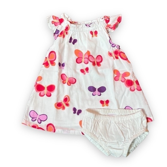 GYMBOREE Sunset Glow Butterfly Print Dress 0-3 mo - Picture 1 of 2